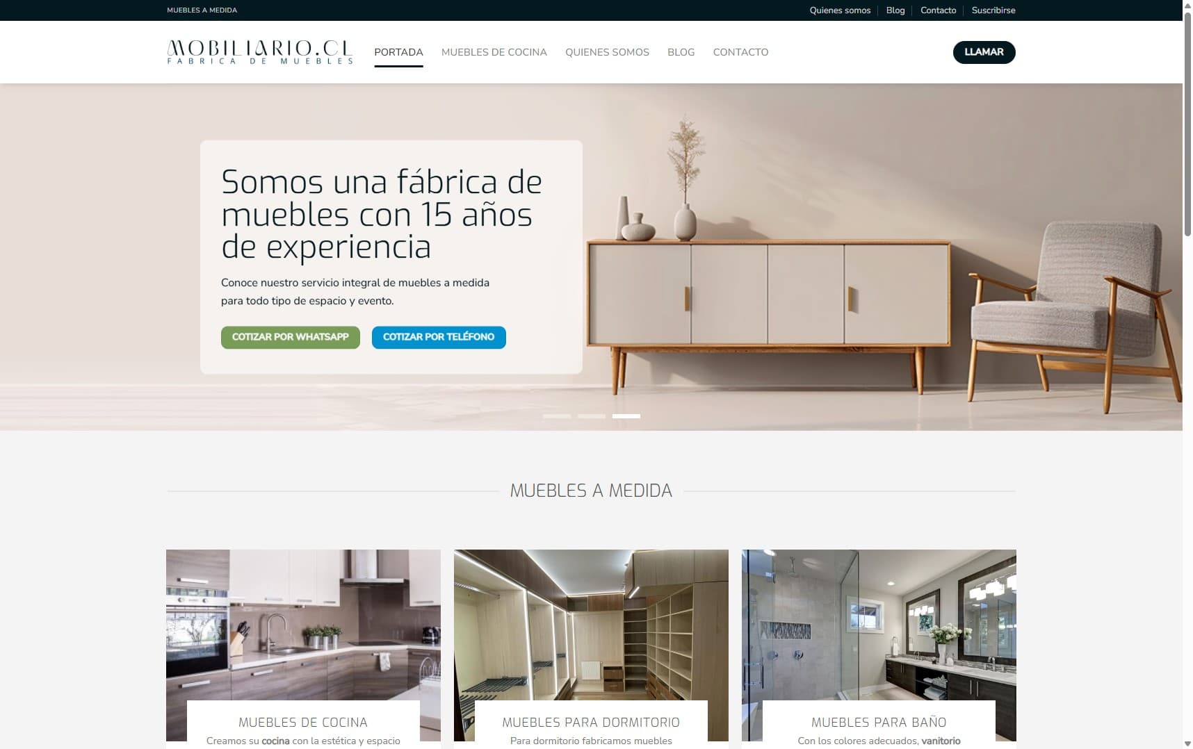 Sitio de mobiliario.cl en producción: fábrica de muebles de cocina a medida